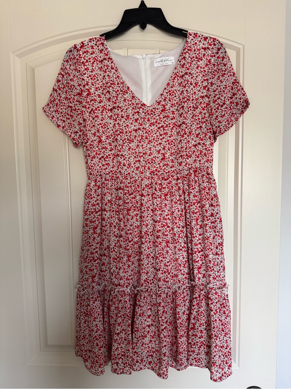 Pink Lily Red Floral V-Neck Short Sleeve Mini Dress
